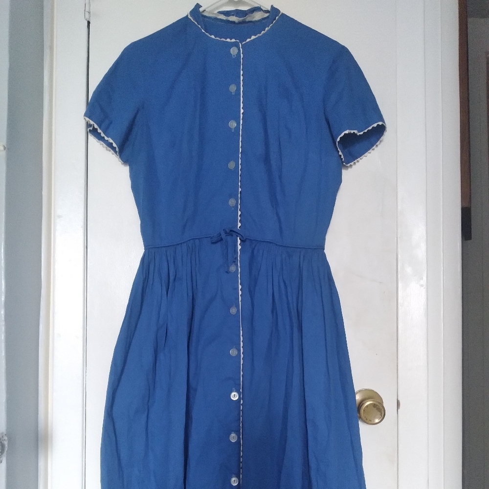 Vintage blue indie dress white frills